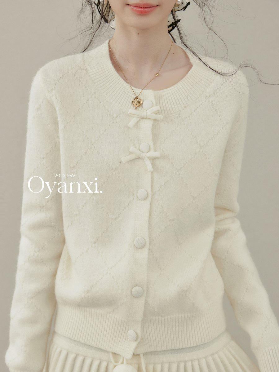 OYANXI リボン付き ニットカーディガン＆スカート セットアップ