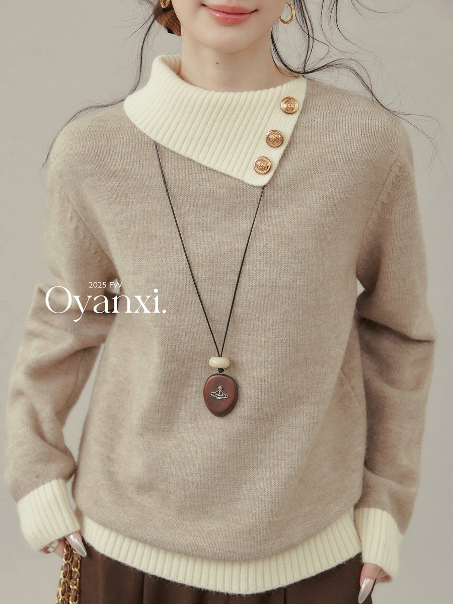 OYANXI 配色襟 プルオーバーニット