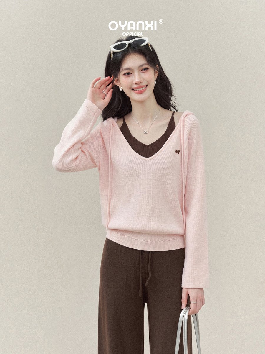 OYANXI キャミ＆Vネックニット＆ワイドパンツ 3点セットアップ
