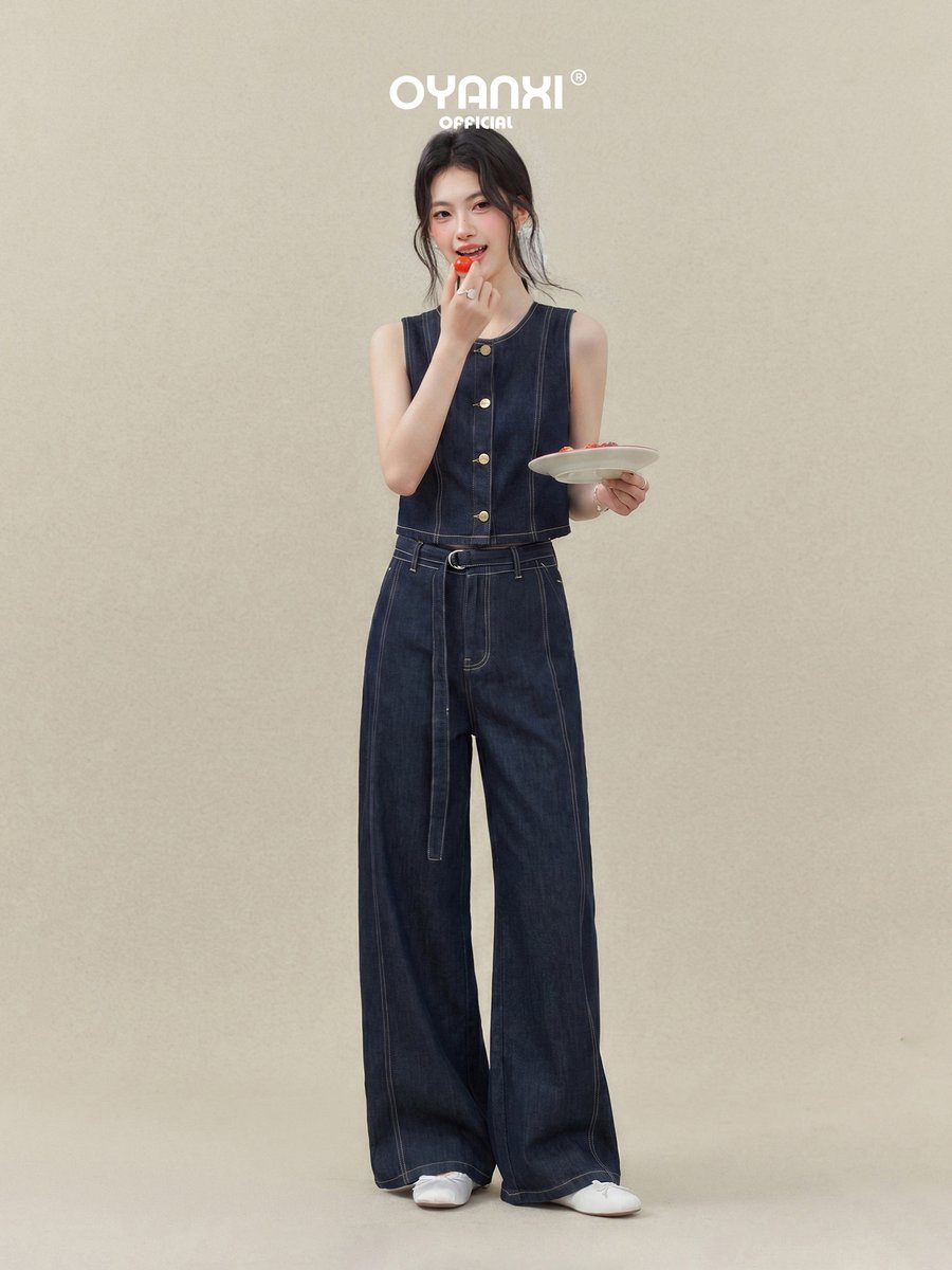 OYANXI レトロデニム ノースリーブベスト＆ワイドパンツ セットアップ