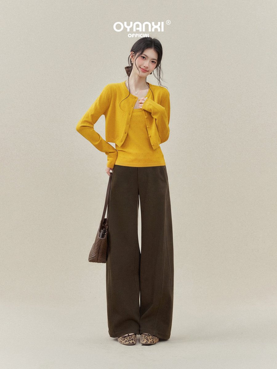 OYANXI 落ち感 ハイウエスト ストレートワイドパンツ