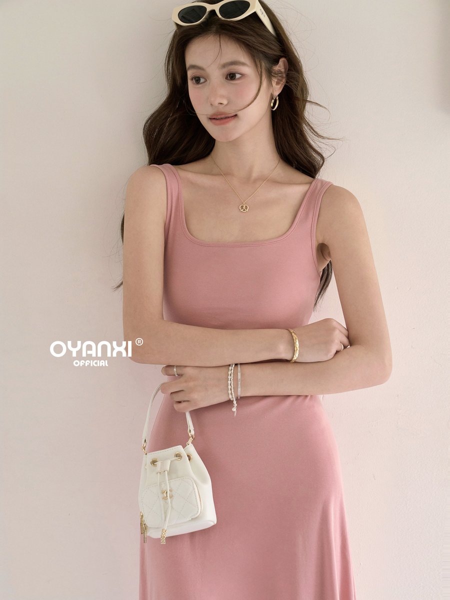 OYANXI 太ストラップ ウエストシェイプ キャミワンピース
