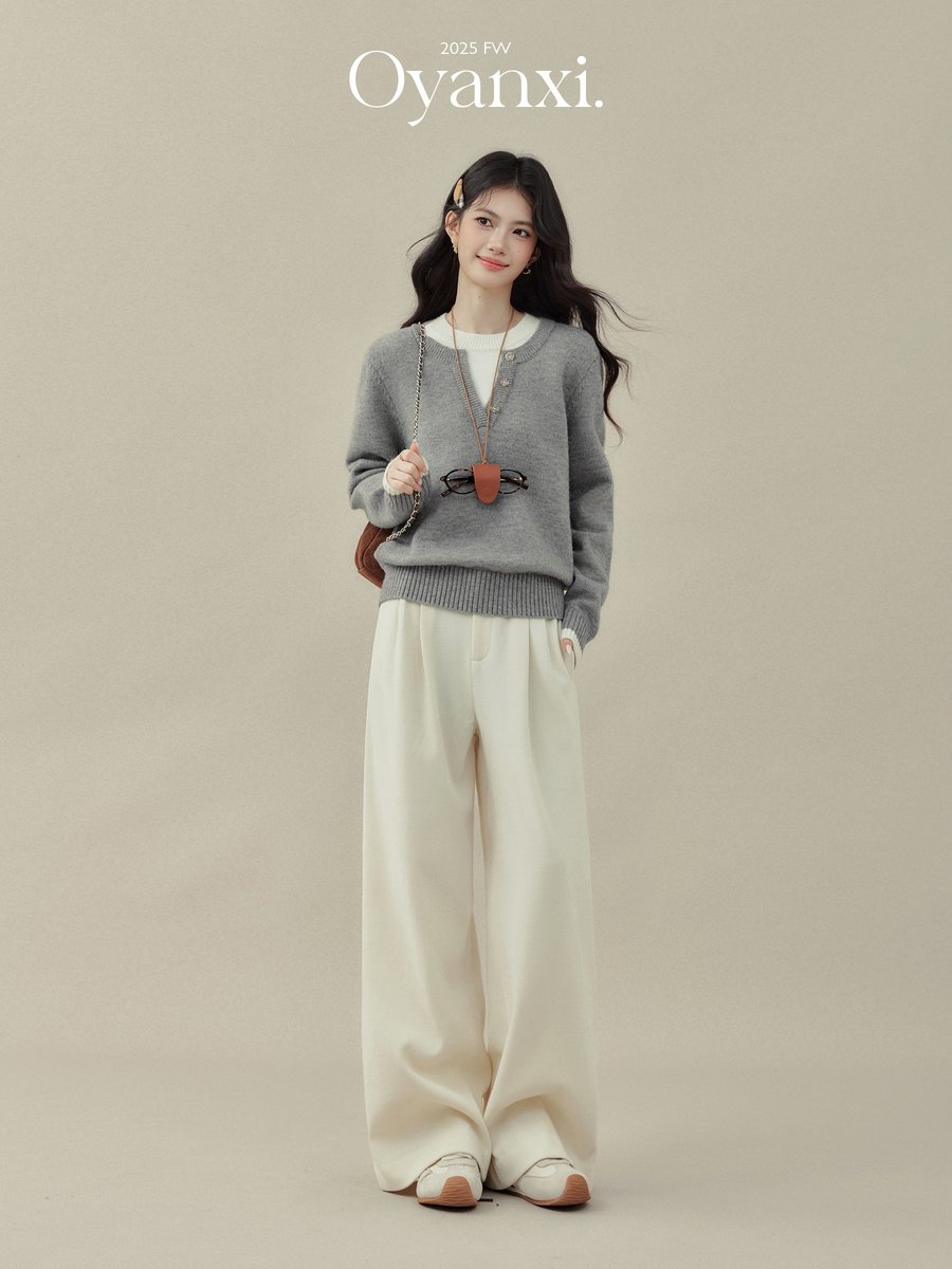 OYANXI フェイクレイヤード 切り替え リラックスニット