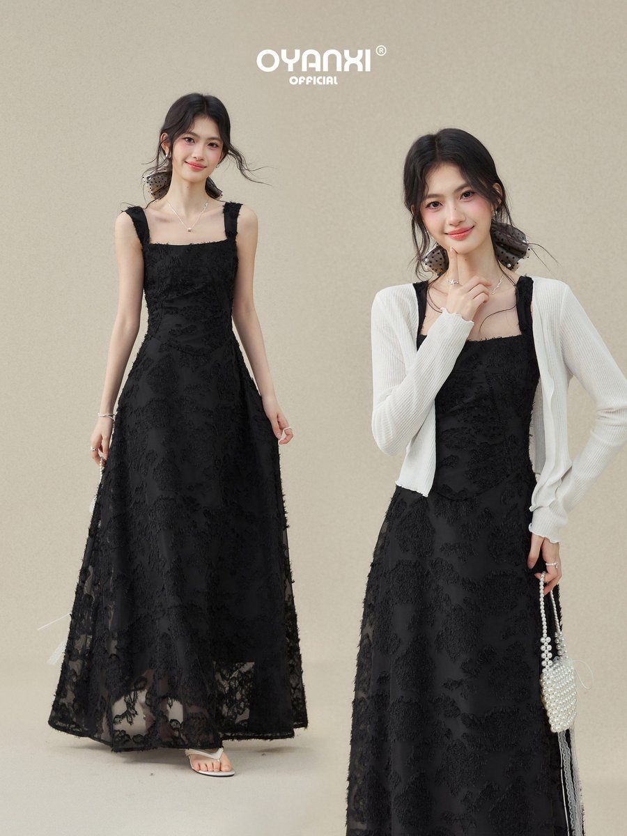 OYANXI ジャカード ウエストシェイプ キャミロングワンピース