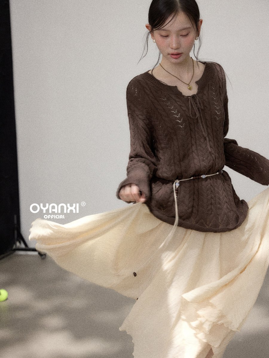 OYANXI ギャザー ハイウエスト シンプル ミディ丈スカート