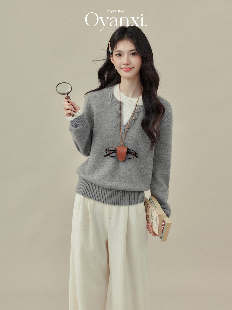 OYANXI フェイクレイヤード 切り替え リラックスニット