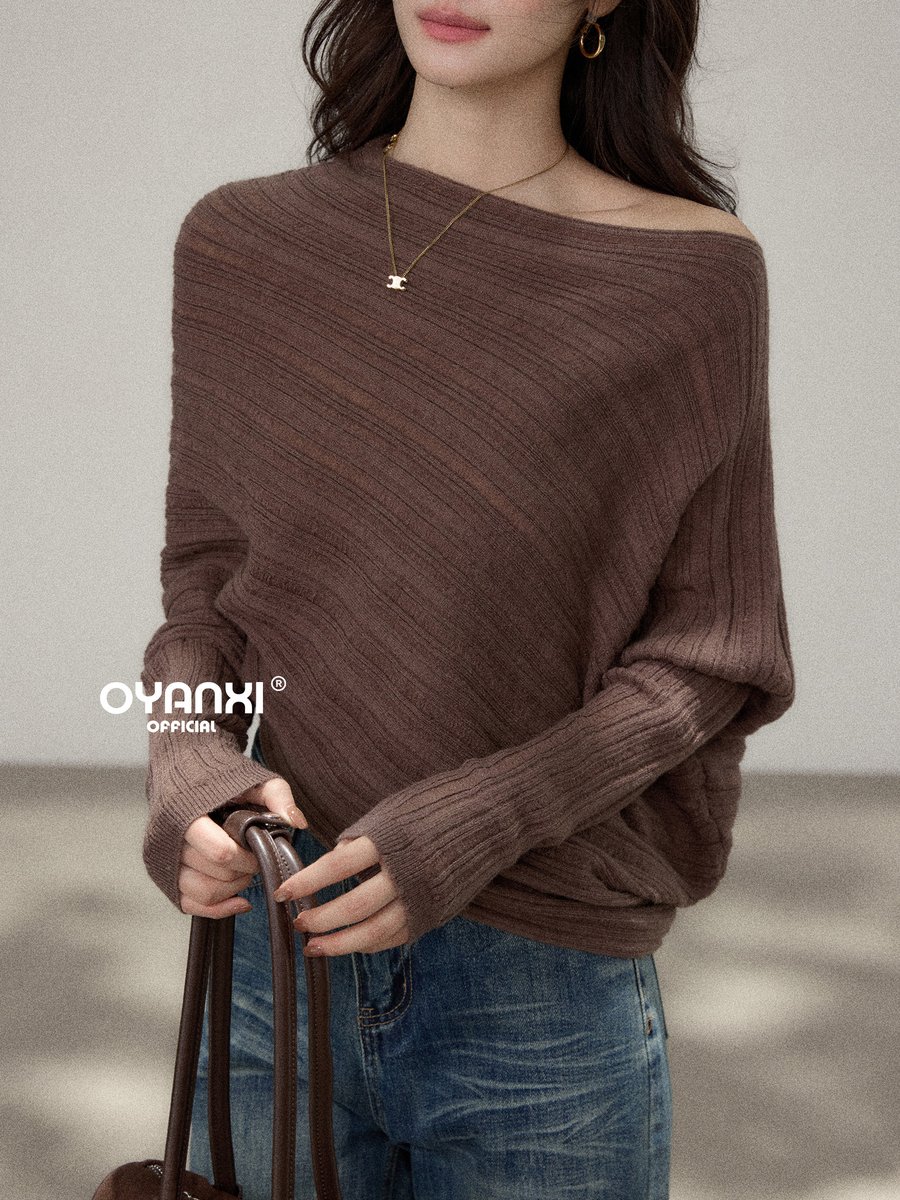 OYANXI ボートネック アシンメトリーヘム ドルマンスリーブ ニット