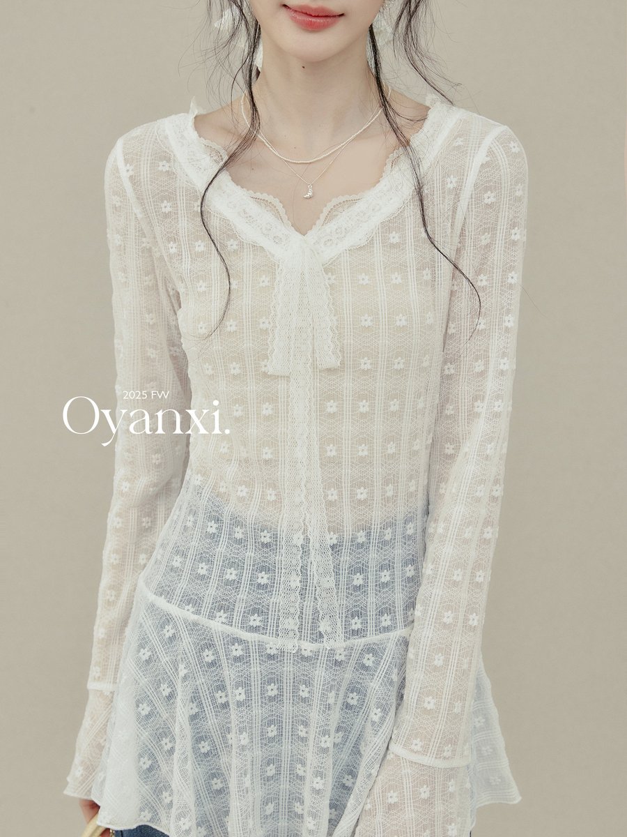 OYANXI レース レイヤード ミドル丈 カットソー