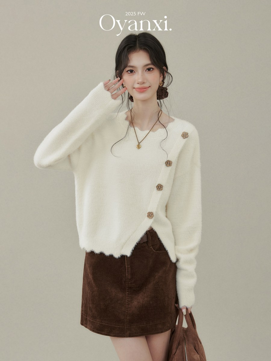 OYANXI アシンメトリー ふんわり ニットトップス