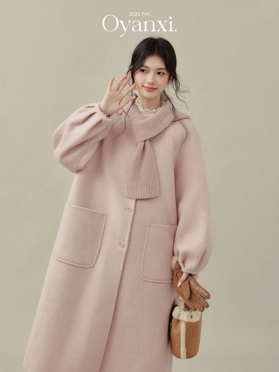 OYANXI 取り外しフード付き ダブルフェイス ロングコート