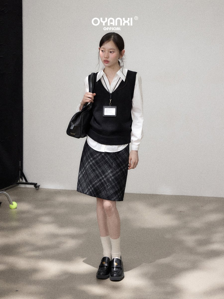 OYANXI Vネック ショート丈 スリム ニットベスト