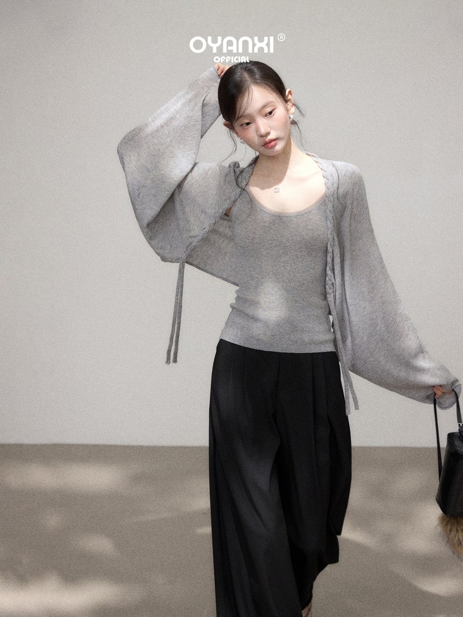 OYANXI ケーブル編み ニット羽織り×ベスト レイヤード 2点セット