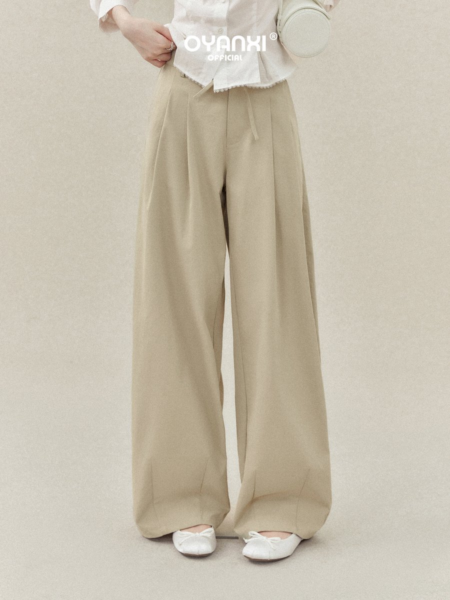 OYANXI ハイウエスト とろみ ワイドストレートパンツ