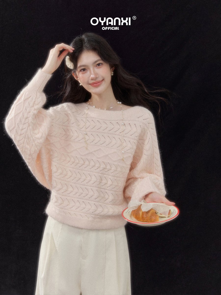 OYANXI 透かしケーブル編み ランタンスリーブニット