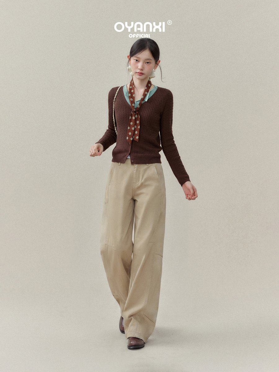 OYANXI ウォッシュド ストレートワイド デニムパンツ