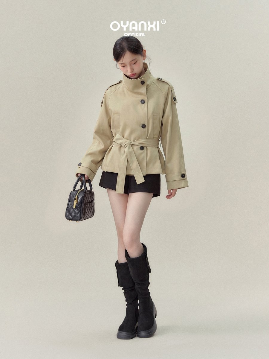 OYANXI スタンドカラー ベルト付き ショートジャケット