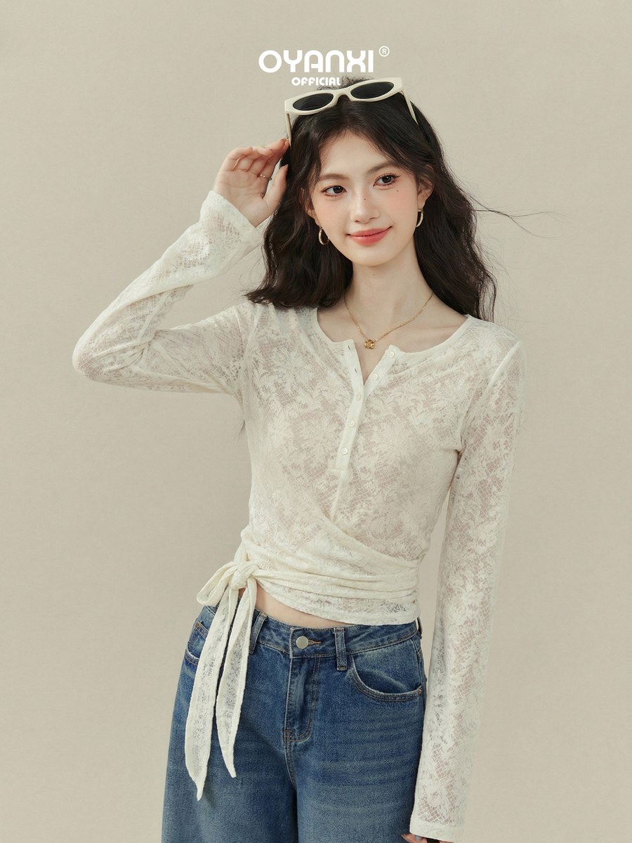 OYANXI ウエストリボン 長袖Tシャツ
