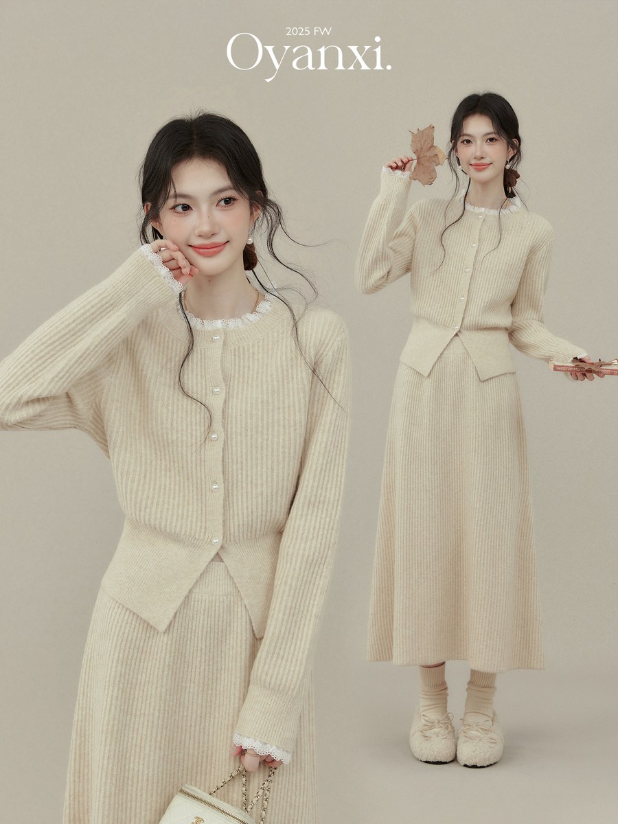 OYANXI ニットカーディガン＆ニットスカート セットアップ