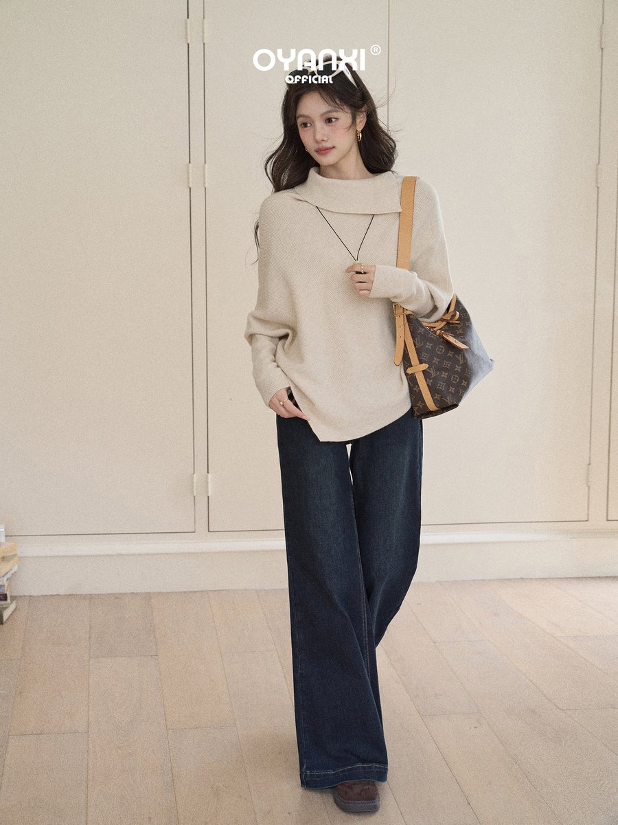 OYANXI ケープ風 ドルマンスリーブ アシンメトリーヘム ゆったりセーター