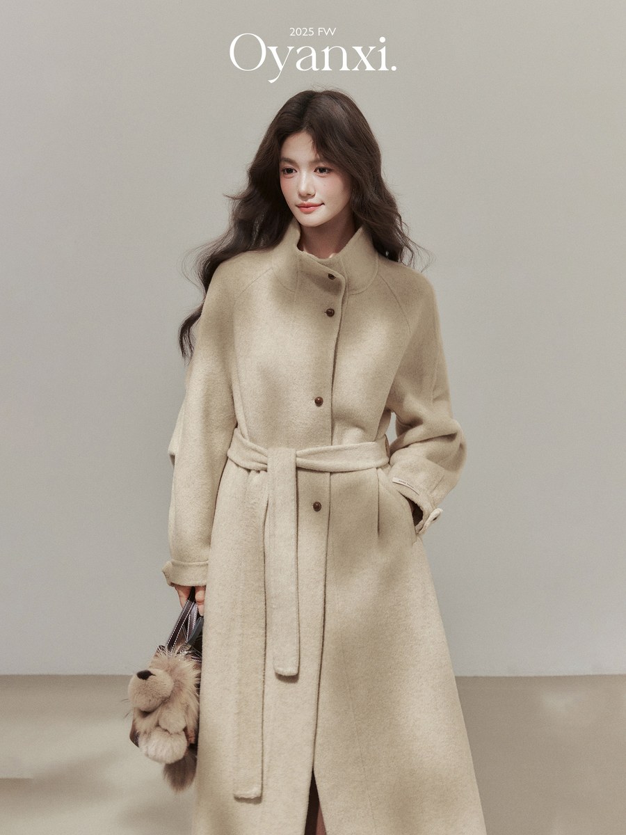 OYANXI スタンドカラー ダブルフェイス ロングコート