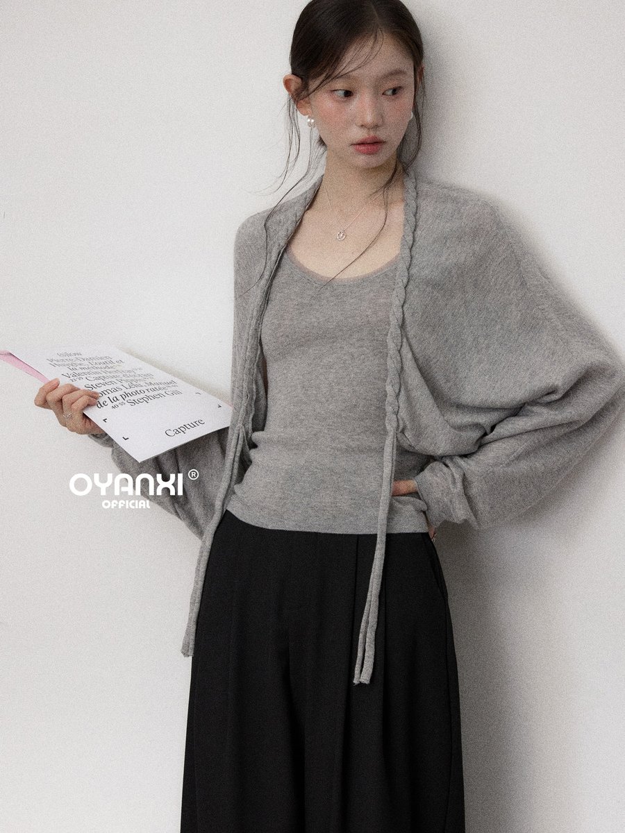 OYANXI ケーブル編み ニット羽織り×ベスト レイヤード 2点セット