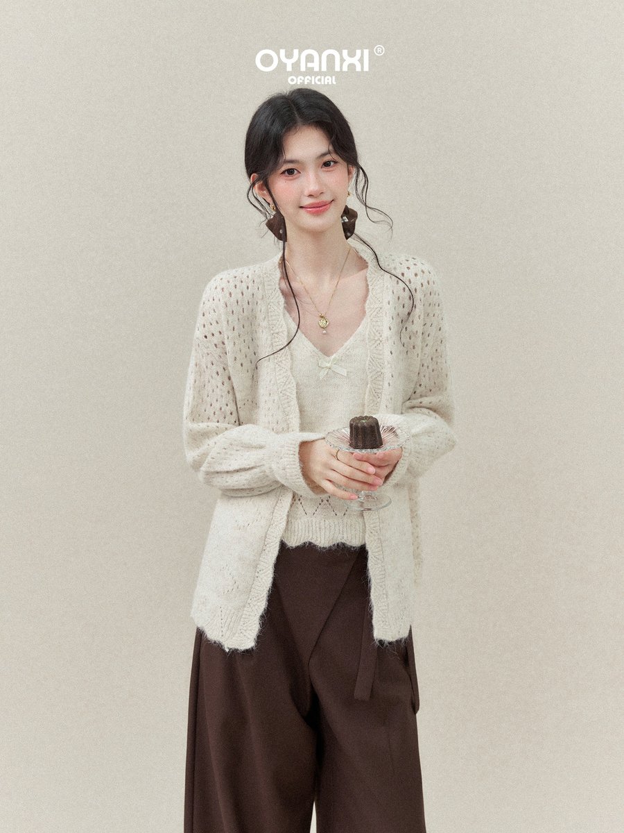 OYANXI Vネック ニットカーディガン＆キャミソール 2点セット
