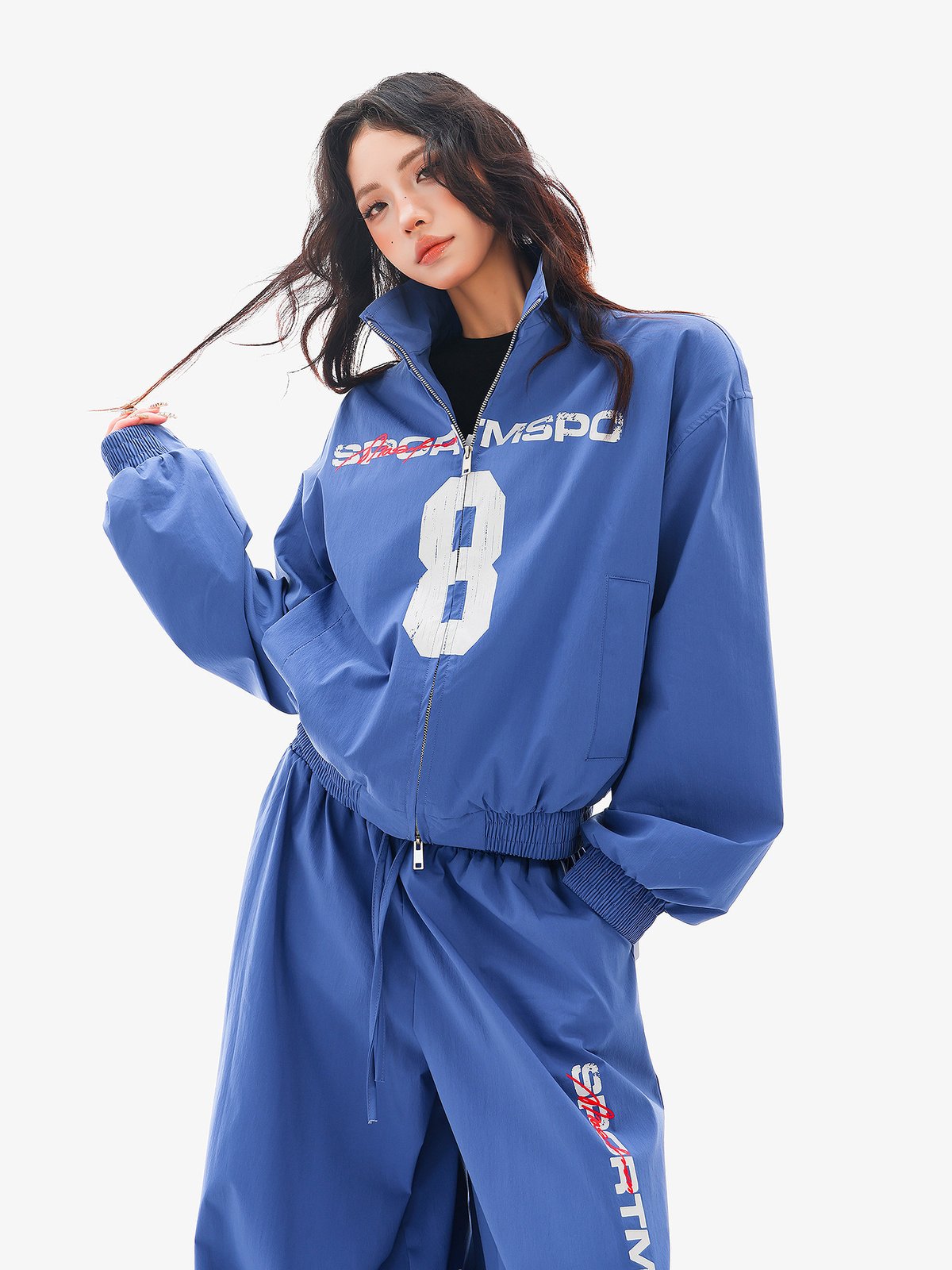 ヴィンテージ風ナンバープリント スタンドカラー ジップジャケット｜商品写真