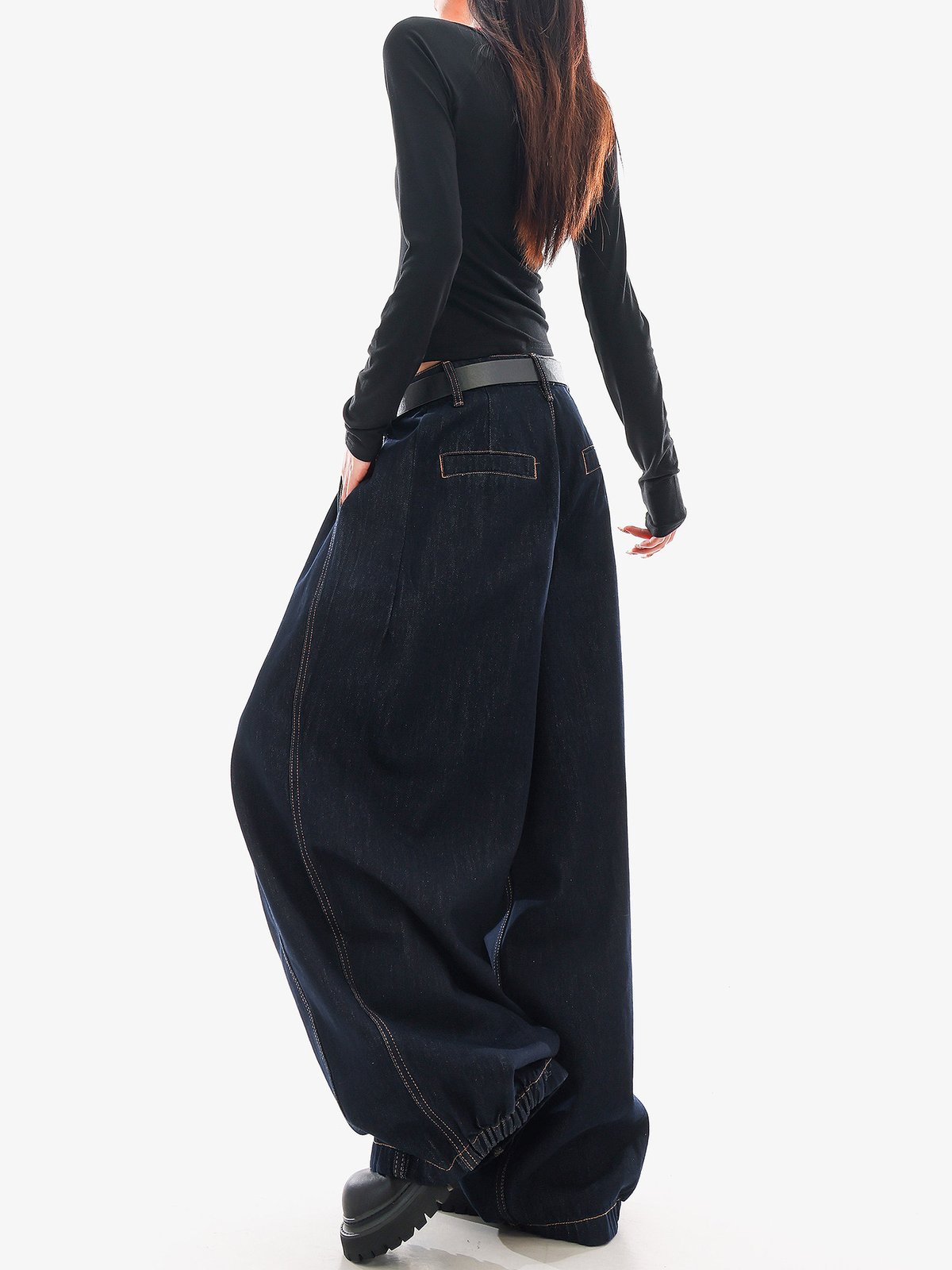 ロング丈 とろみ ワイドデニムパンツ｜商品写真