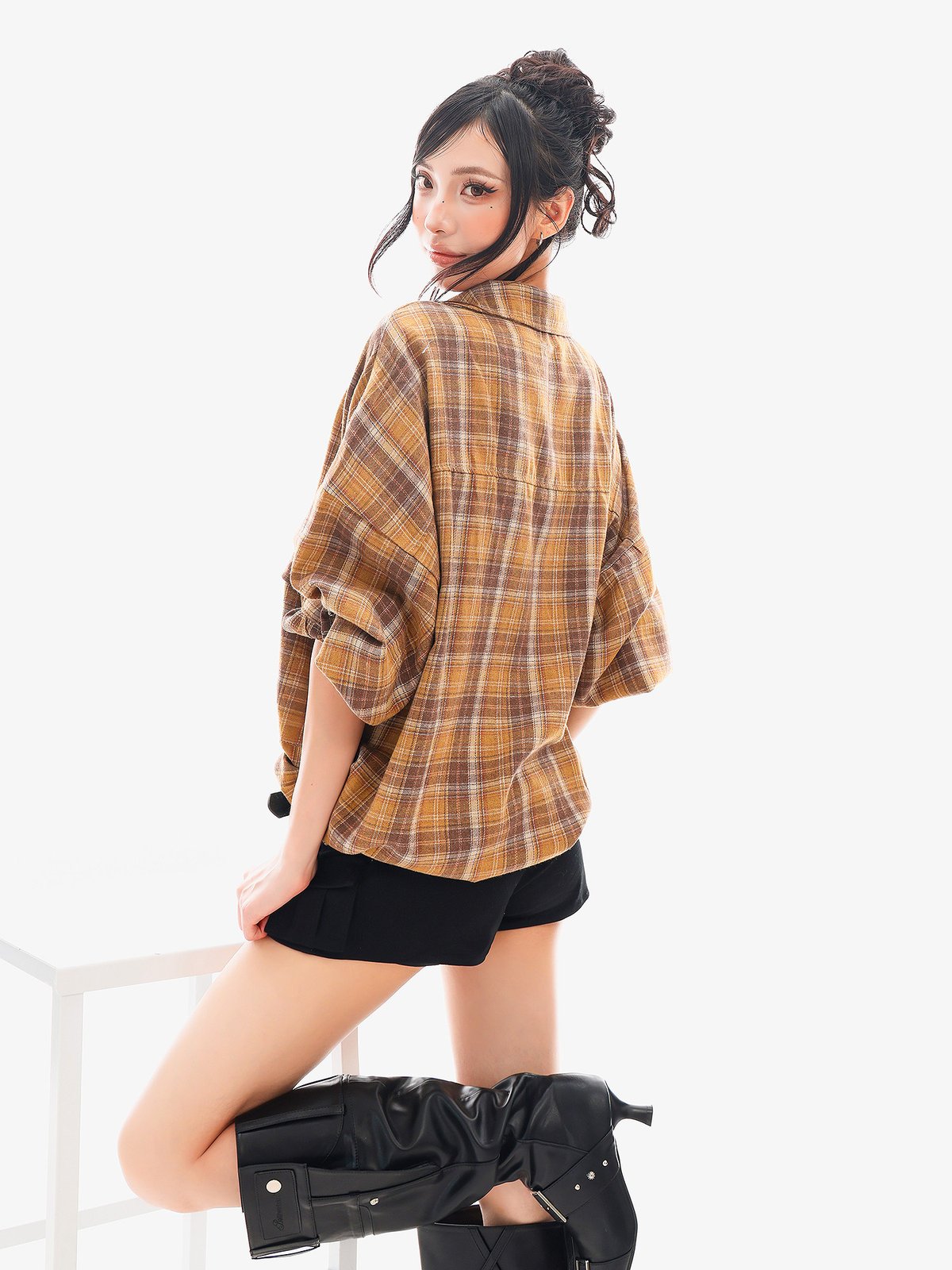 チェック柄 襟付き 長袖シャツジャケット｜商品写真