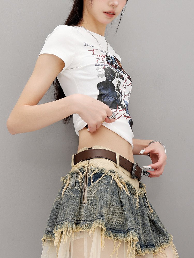 ヴィンテージ風プリント 半袖Tシャツ タイト｜商品写真