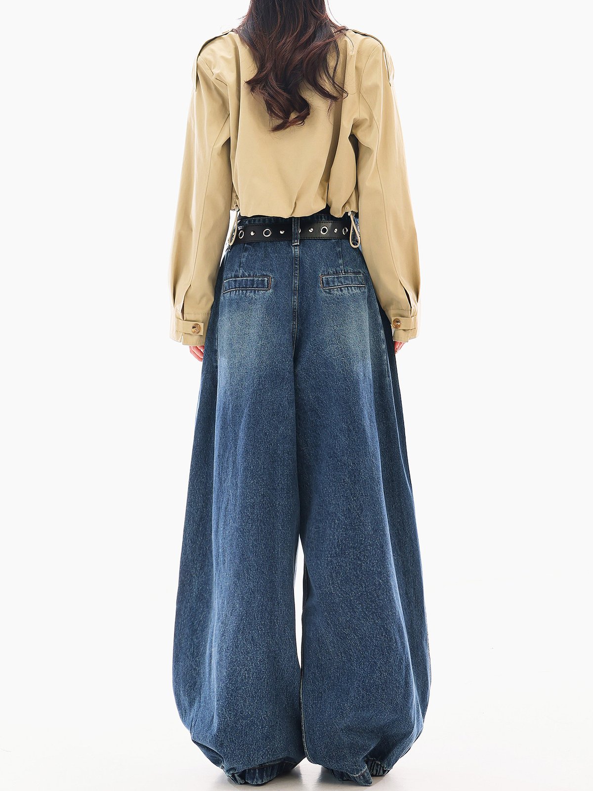 ロング丈 とろみ ワイドデニムパンツ ゆったり｜商品写真
