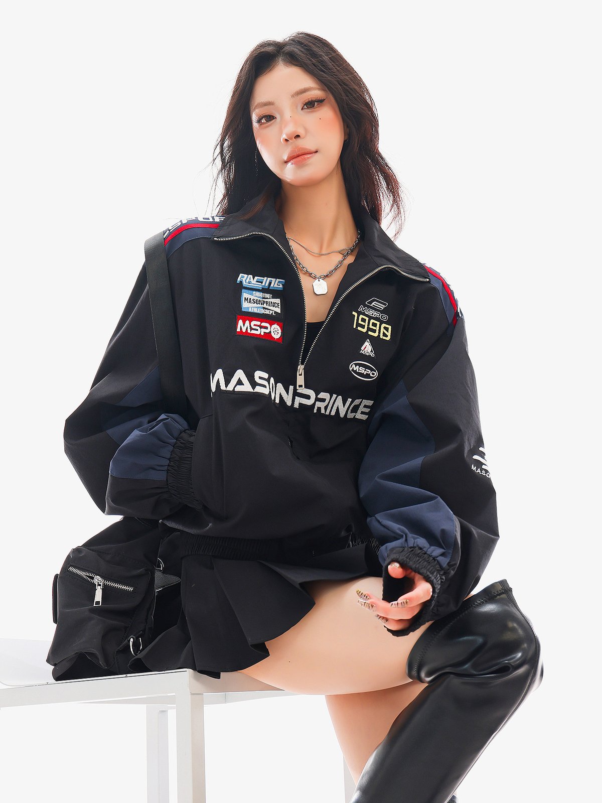 切替デザイン ライダース風ジャケット ゆったり｜商品写真