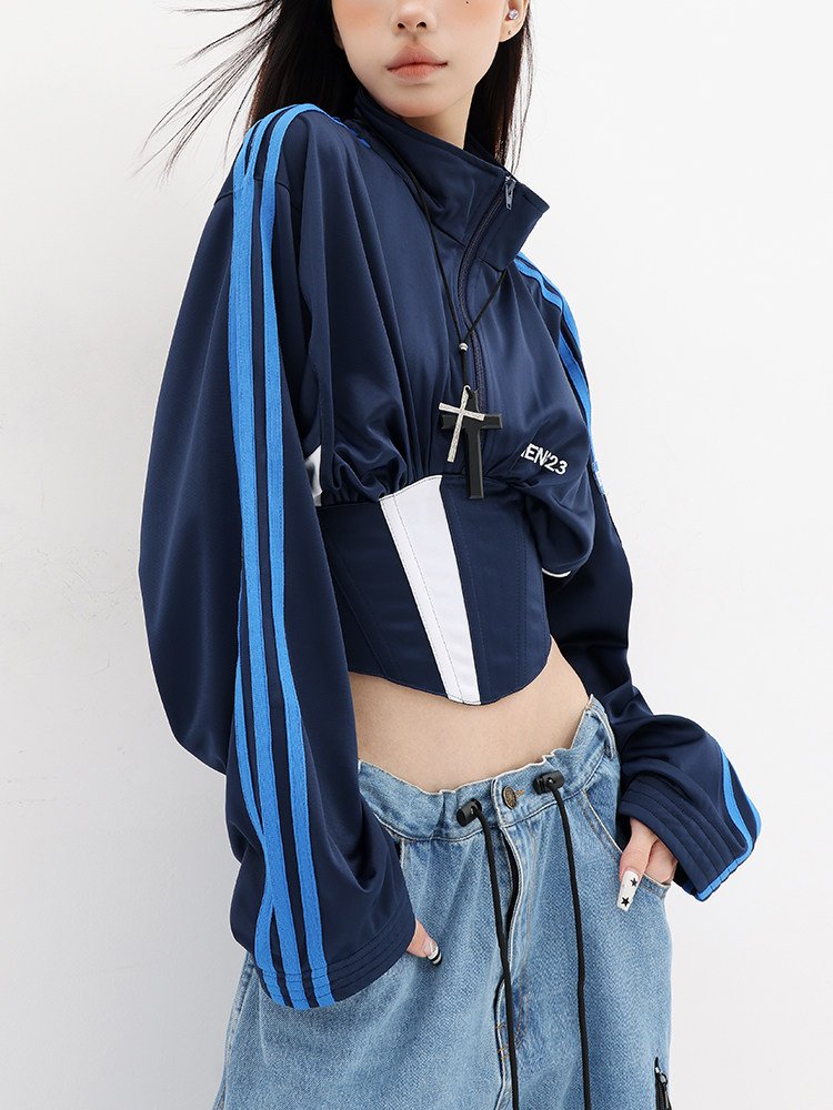 配色切替 スタンドカラー ショートジャケット｜商品写真