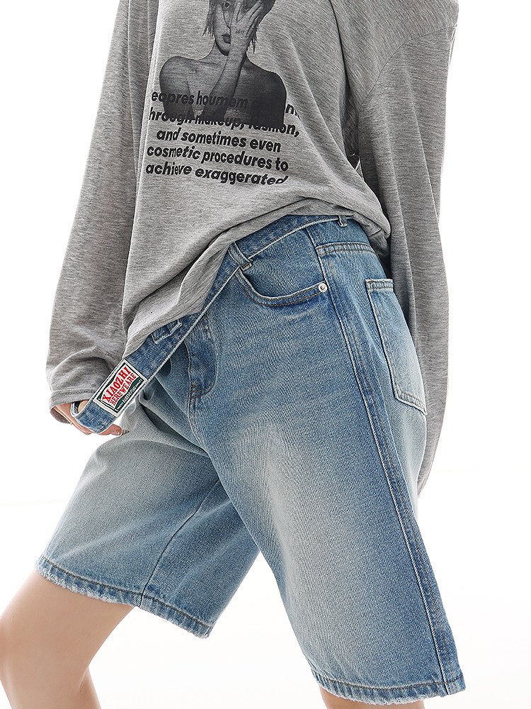 ベルト付き ウォッシュド デニムハーフパンツ｜商品写真