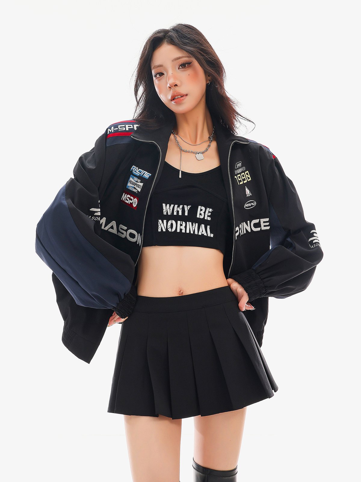 切替デザイン ライダース風ジャケット ゆったり｜商品写真