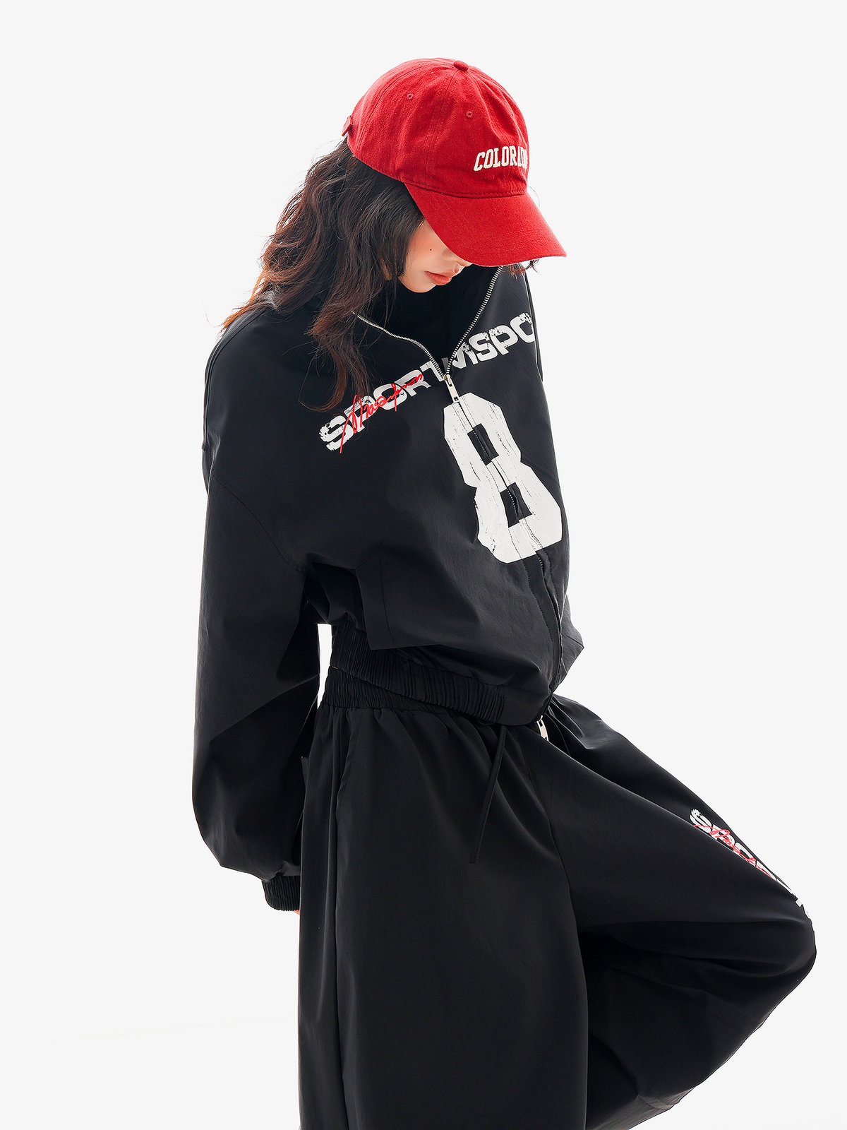 ヴィンテージ風プリント スタンドカラー ジップジャケット ブラック｜商品写真