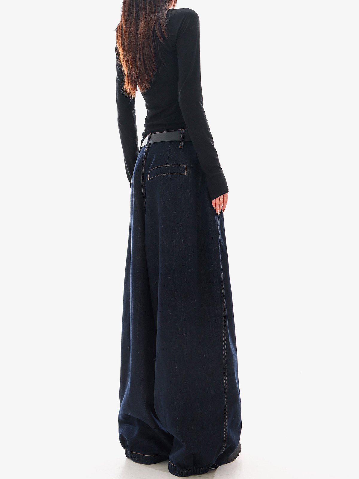ロング丈 とろみ ワイドデニムパンツ｜商品写真