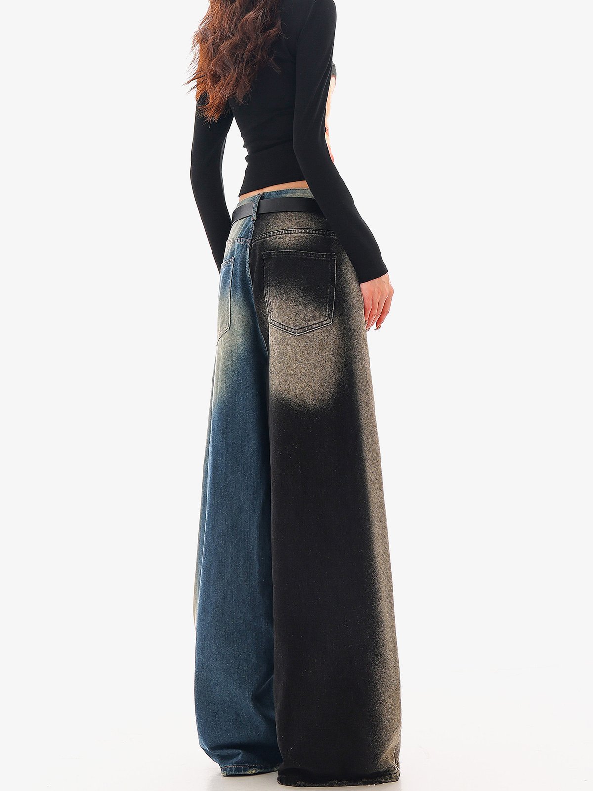 ロング丈 スプラッシュペイント ワイドデニムパンツ｜商品写真