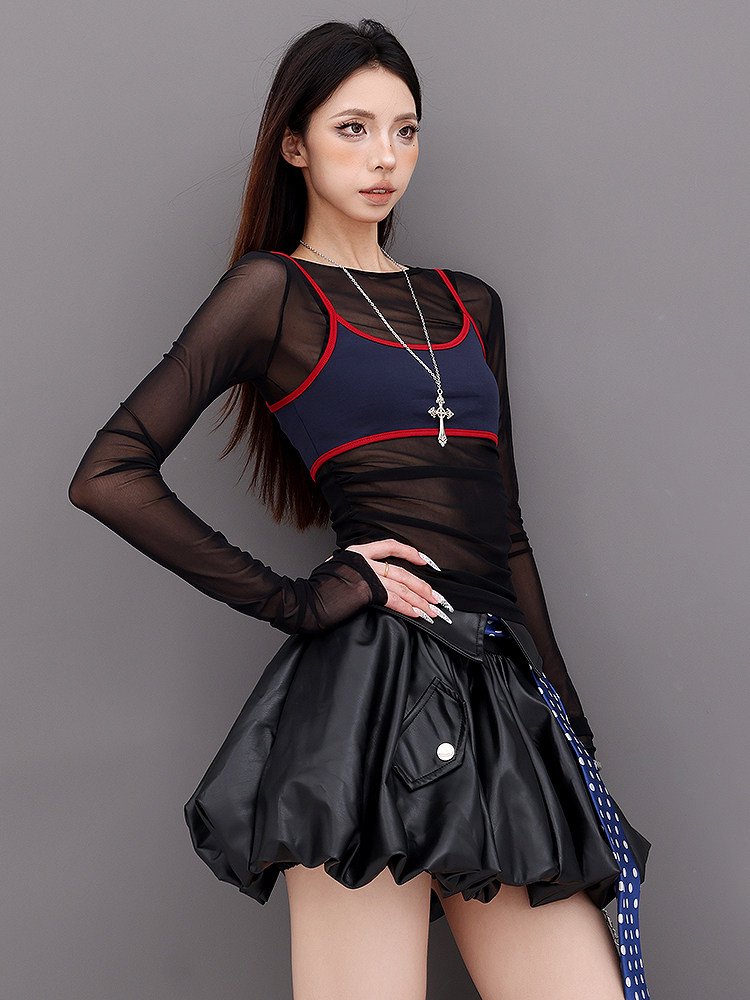 レイヤード シアー 長袖Tシャツ タイト｜商品写真