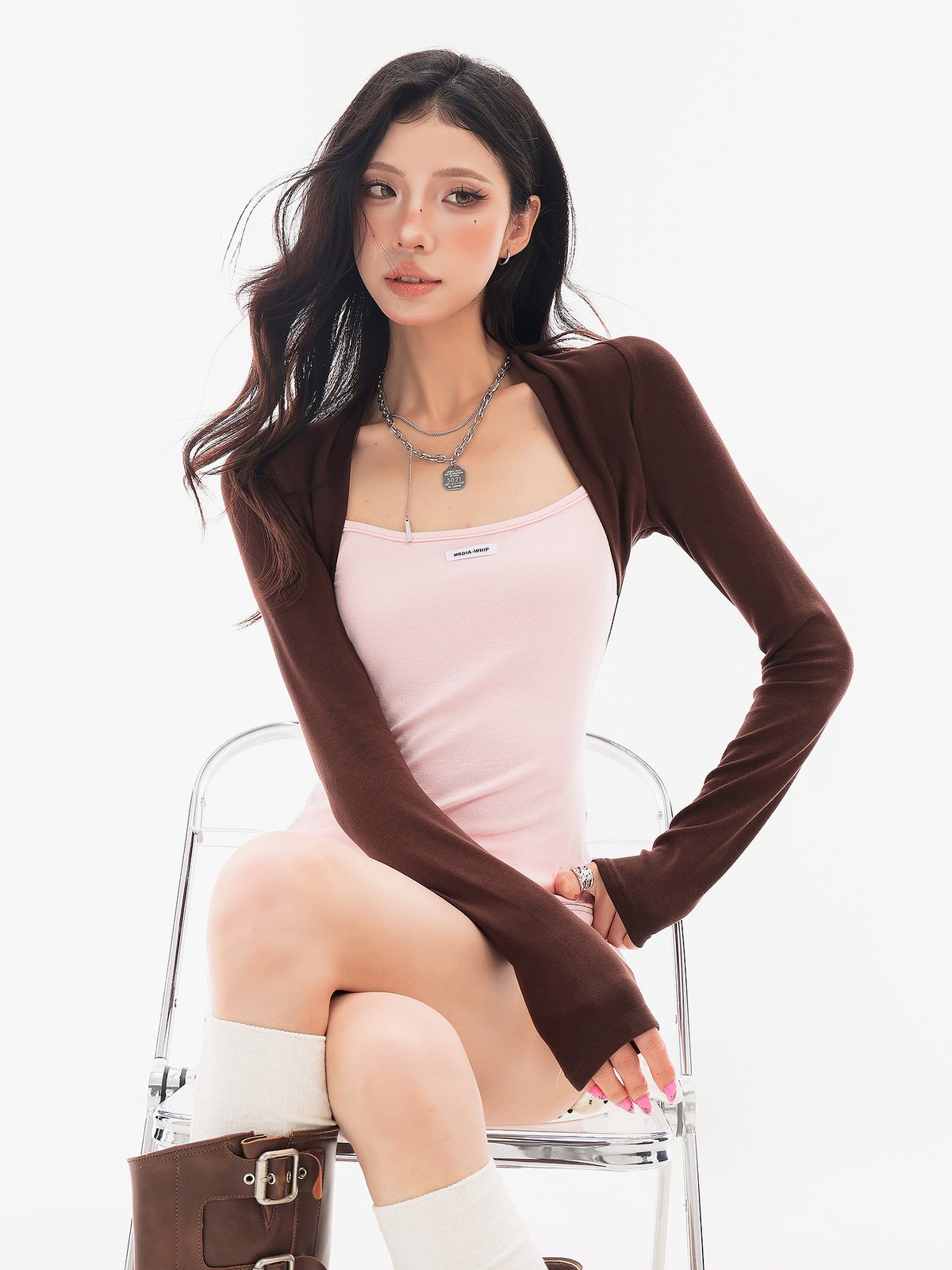 配色ボレロ レイヤード風 長袖Tシャツ｜商品写真