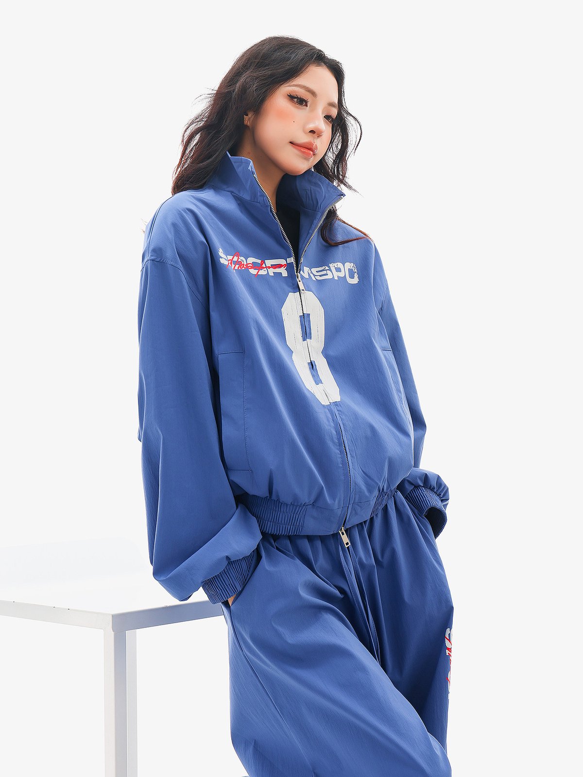 ヴィンテージ風ナンバープリント スタンドカラー ジップジャケット｜商品写真