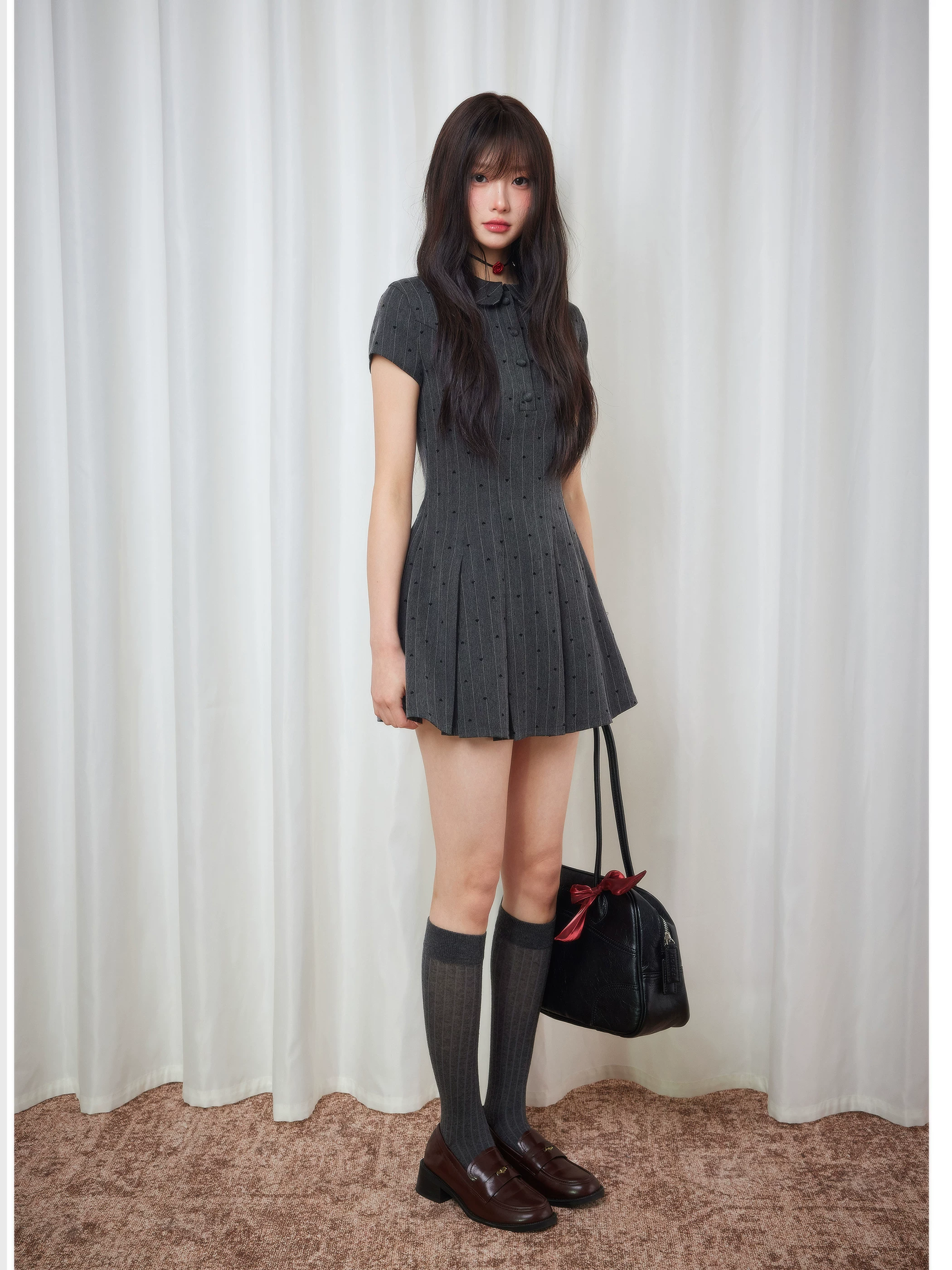グレー 半袖シャツワンピース 商品写真