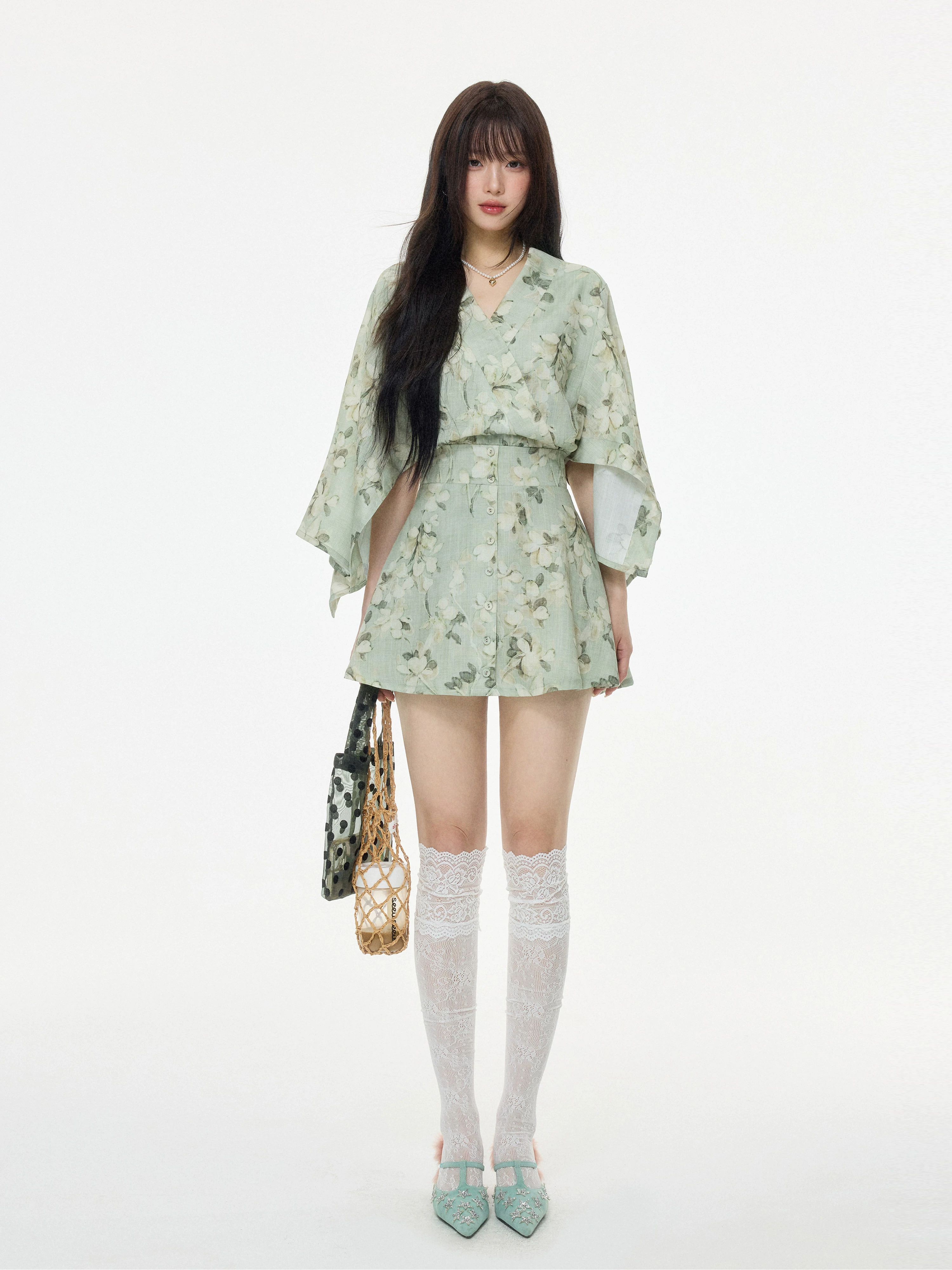 小花柄 Vネック ミニワンピース 商品写真
