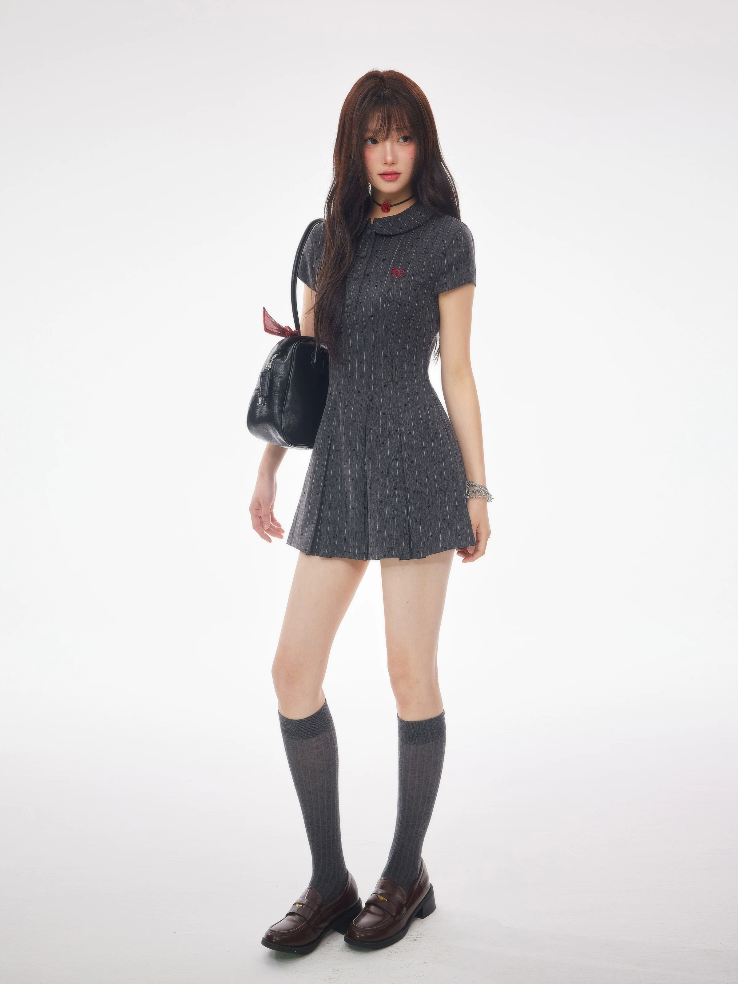 グレー 半袖シャツワンピース 商品写真