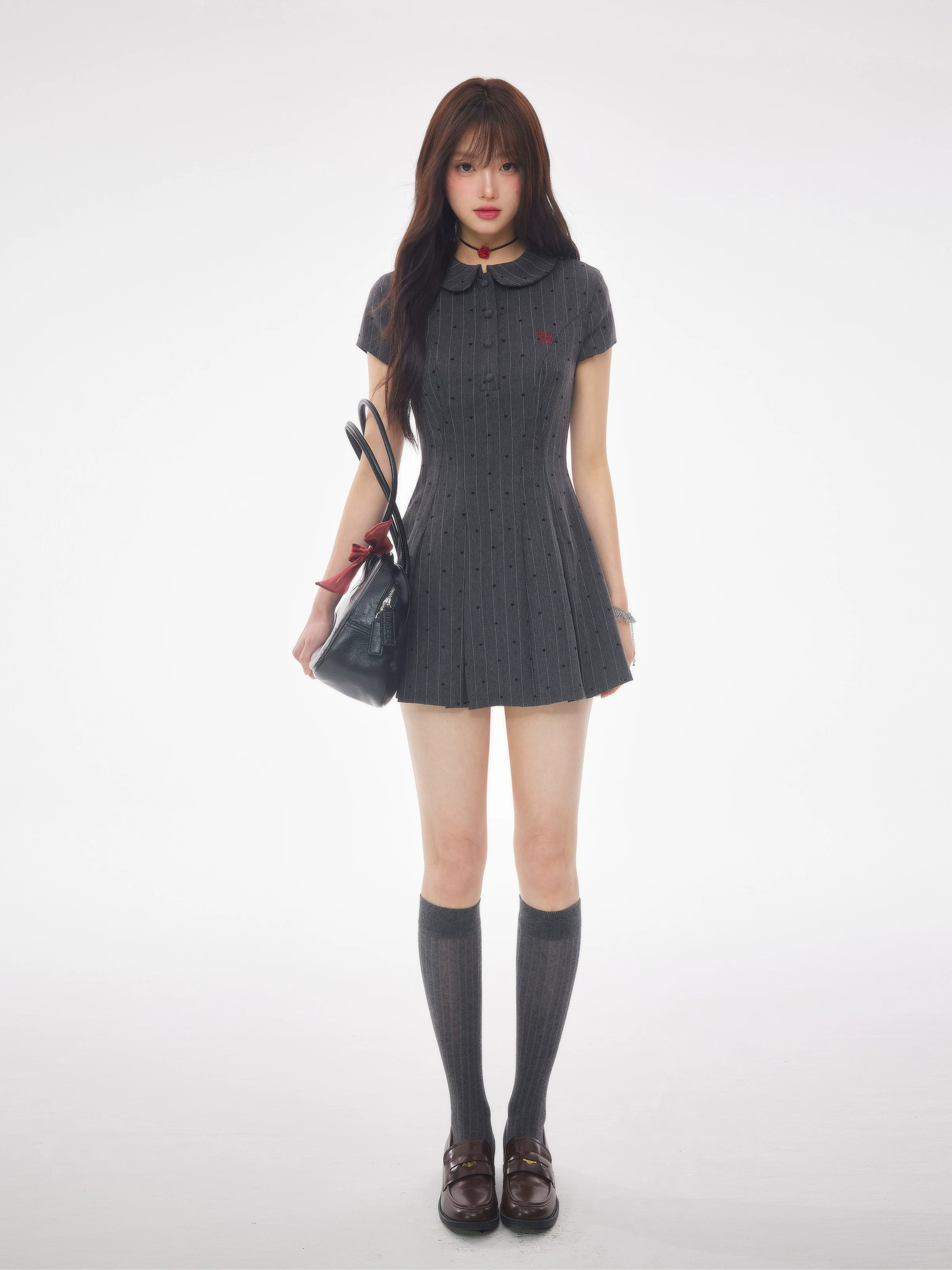 グレー 半袖シャツワンピース 商品写真