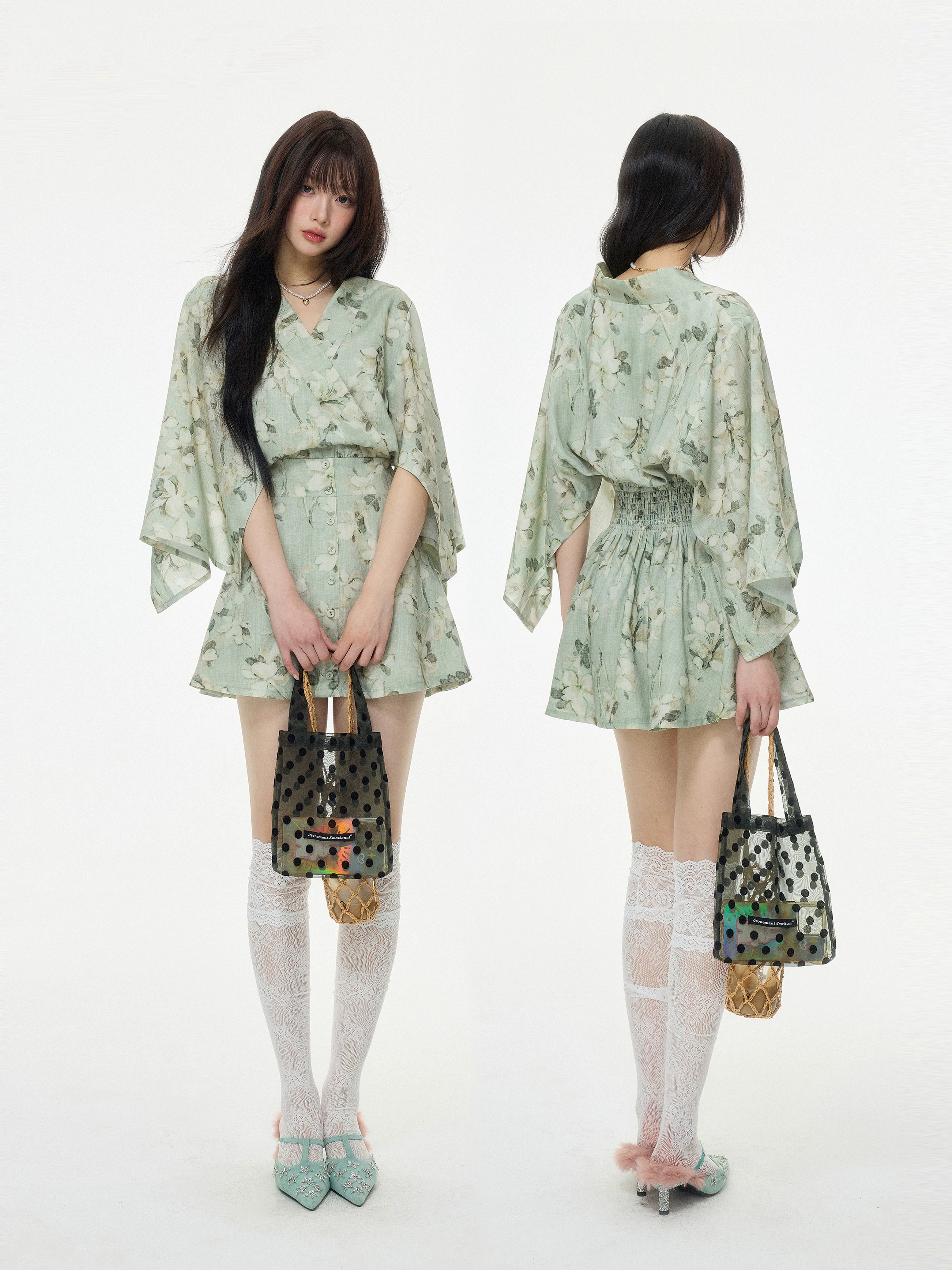 小花柄 Vネック ミニワンピース 商品写真