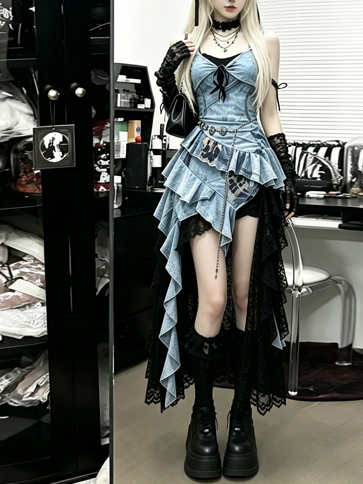 青いフリルから黒レースがのぞく🖤 写真2