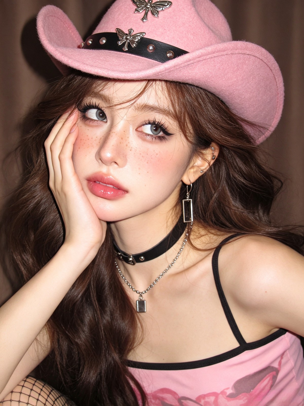 ピンクのウエスタンハットでアップ写真🤠