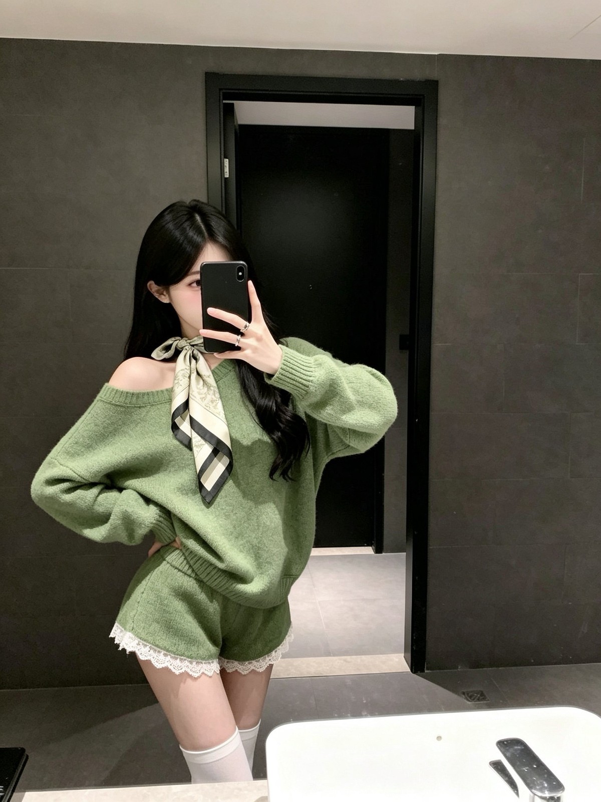 グリーンのニットに白レース🌿 写真2