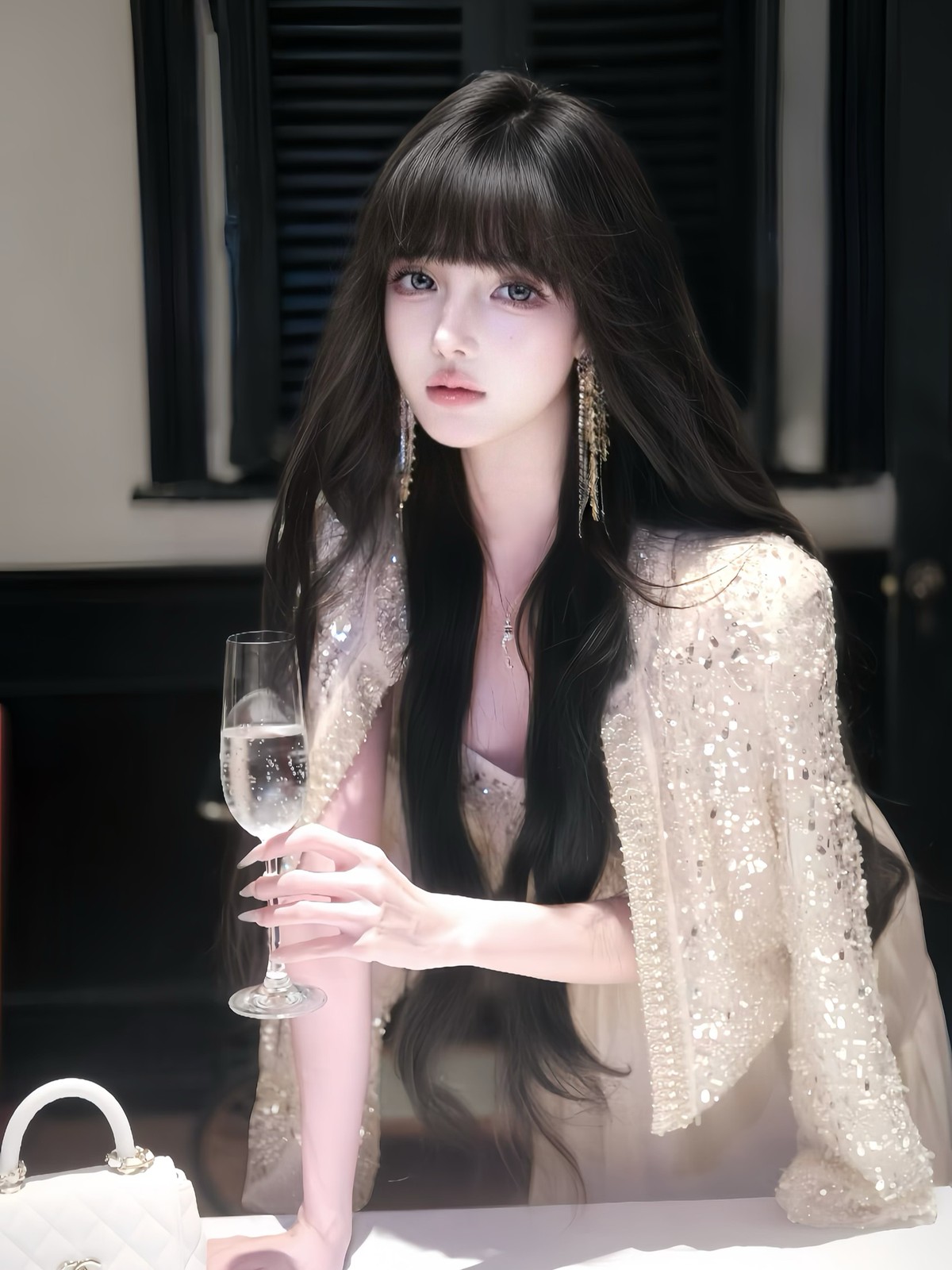 淡いロングワンピにきらめく羽織り✨
